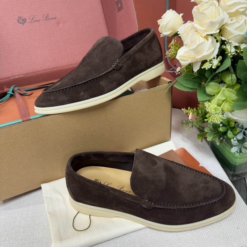 Loro Piana Suede Summer Walk Loafers Men Size 8-12 Hazy Brown