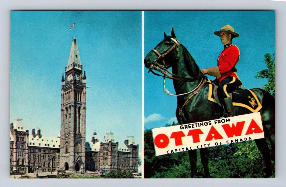 Ottawa Ontario-Canada, Parliament Buildings, Mounted Police, Vintage Postcard