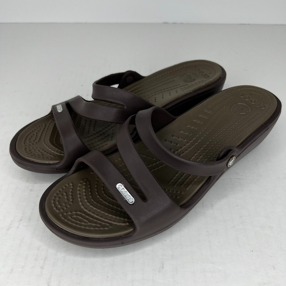 Crocs Womens Swiftwater Brown Slip On Rubber Flats Size W10 Strappy Sandals
