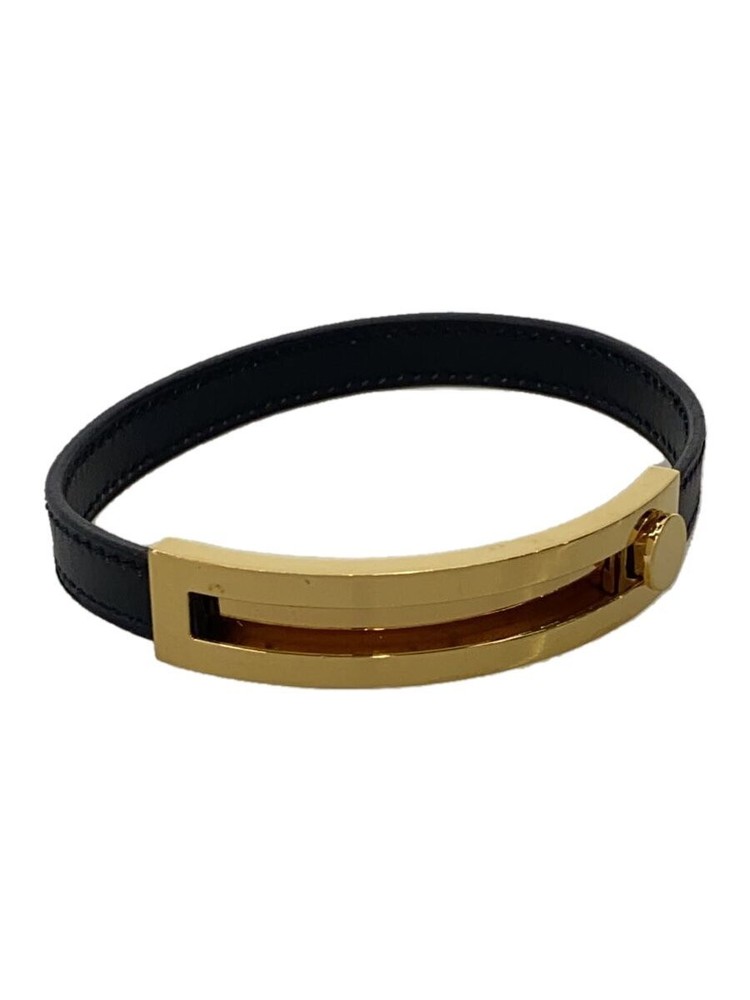Hermes Pspsu/Leather Bracelet/Gold Black/Leather/Blk/Women'S 1217