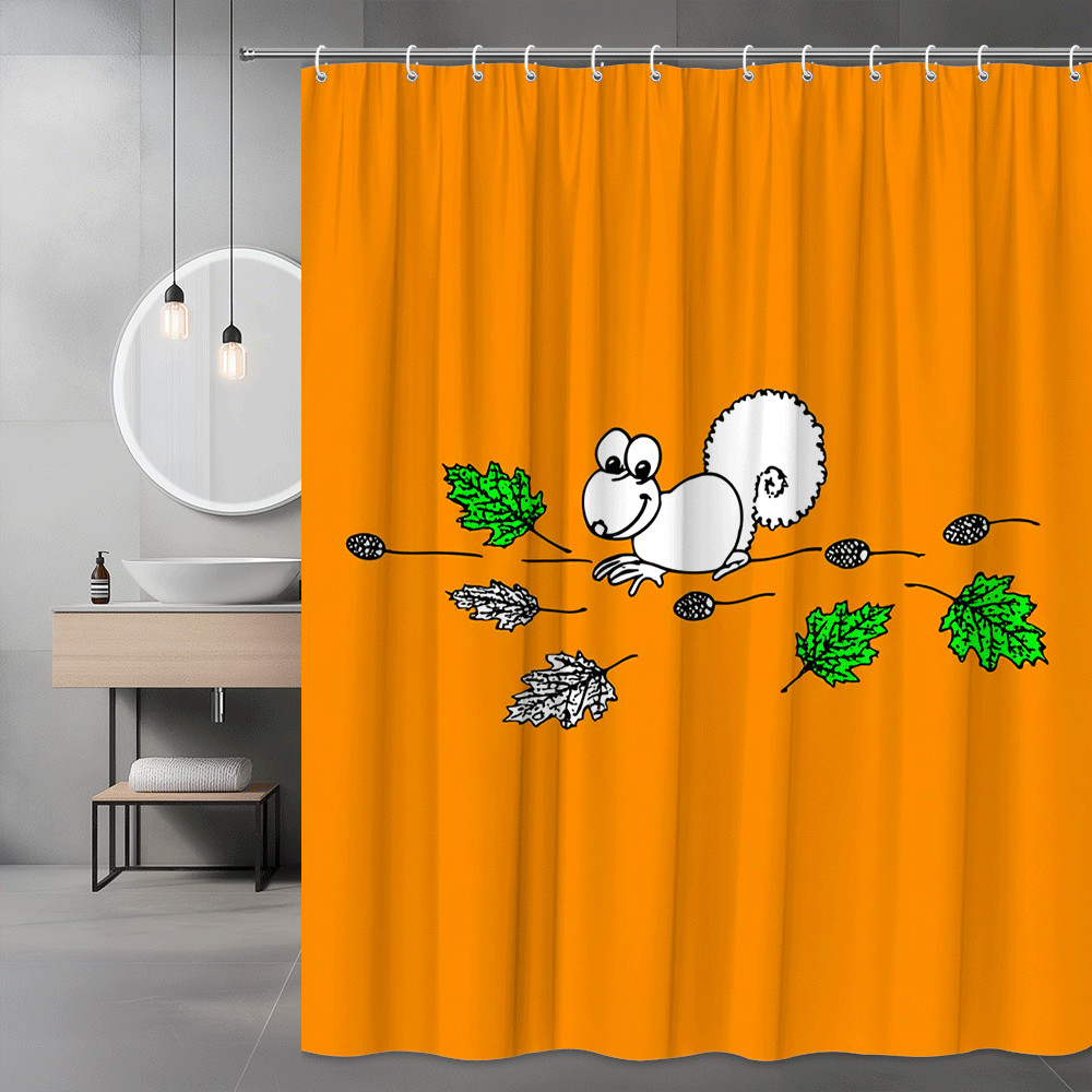Orange Squirrel and Leaves Shower Curtain Graphic Print