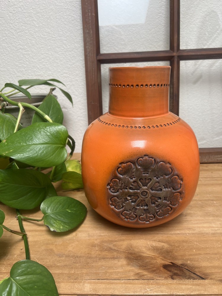VTG Bitossi Ceramic Vase Orange Brown Aldo Londi Italian SIVIGLIA COLORATO MCM
