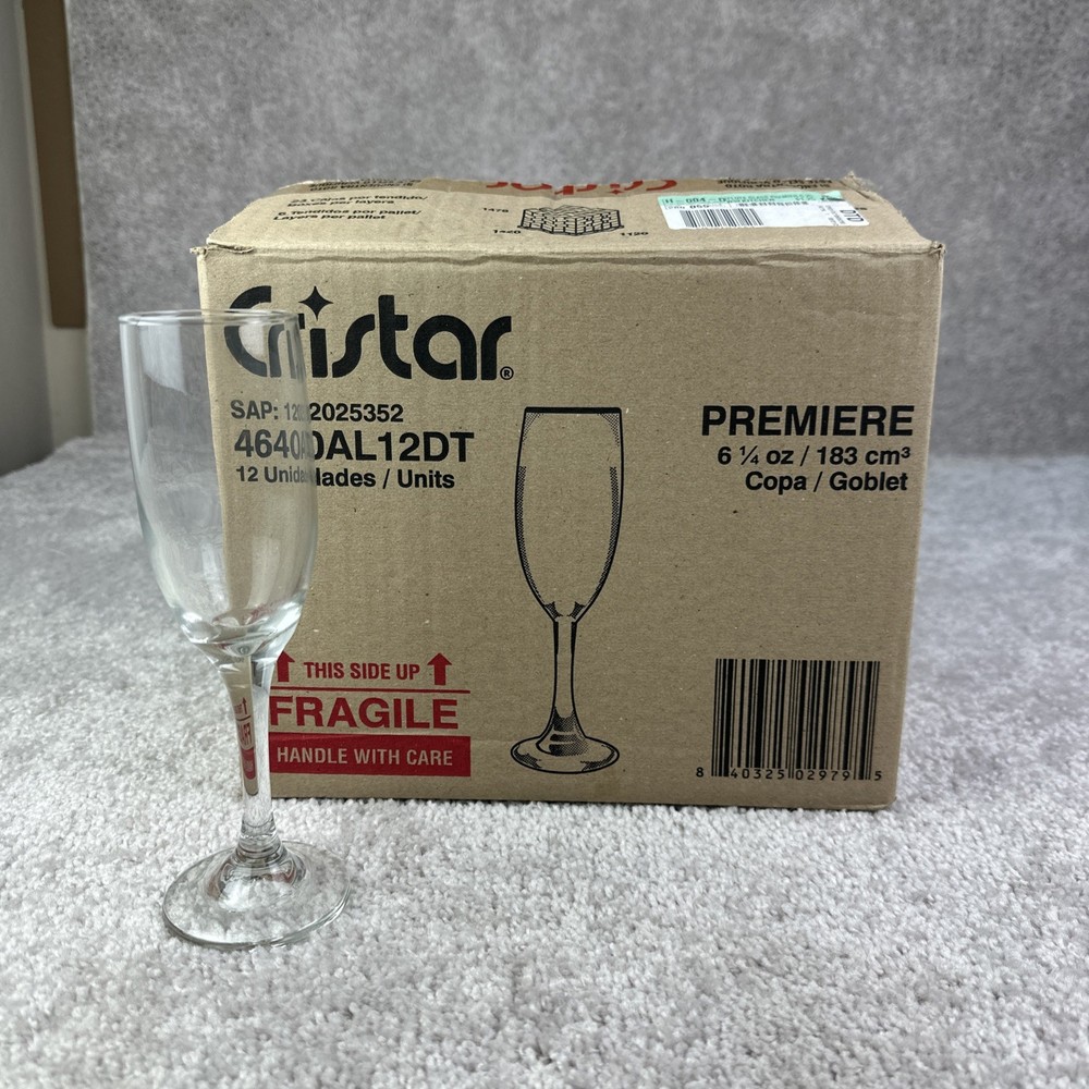 Cristar Set Of 12 Clear Premiere Champagne Flutes Cups 6.5 Oz New in Box