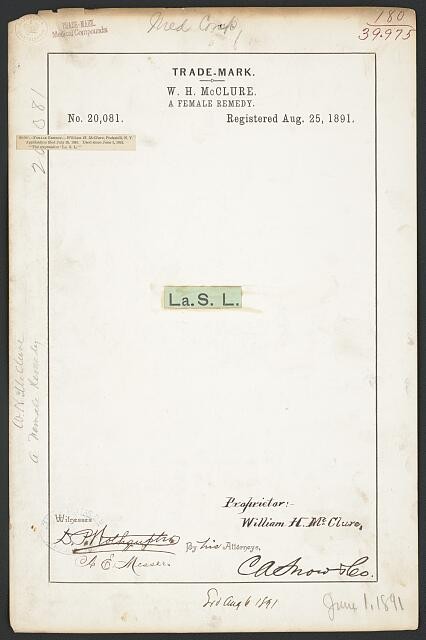 Photo:W H McClure La S L Female Remedy Trademark 1891