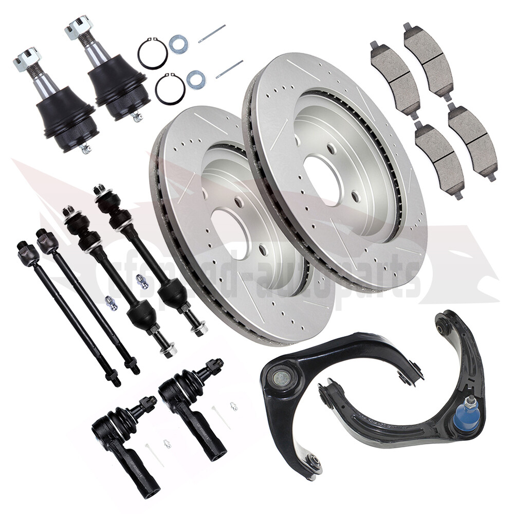 12PC Front Control Arm Suspension Brake Rotors Pads Kit for 06-08 Dodge Ram 1500