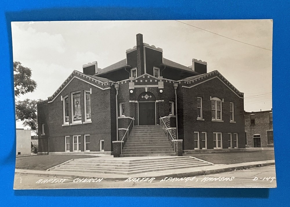 BAXTER SPRINGS Kansas KS Baptist Church RPPC Photo Postcard