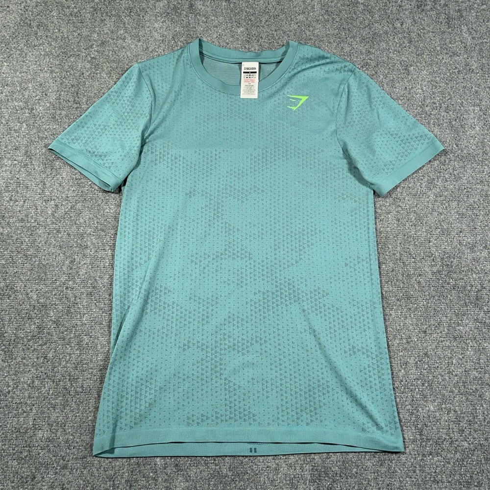 Gymshark Sport Seemless Tshirt Mens Small Green Camo SS Workout Compression
