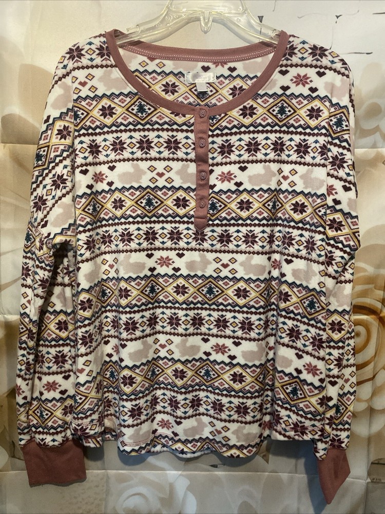 SECRET TREASURES Sz. L Women's Fleece Rabbit Pajama Top Soft & Cozy EUC