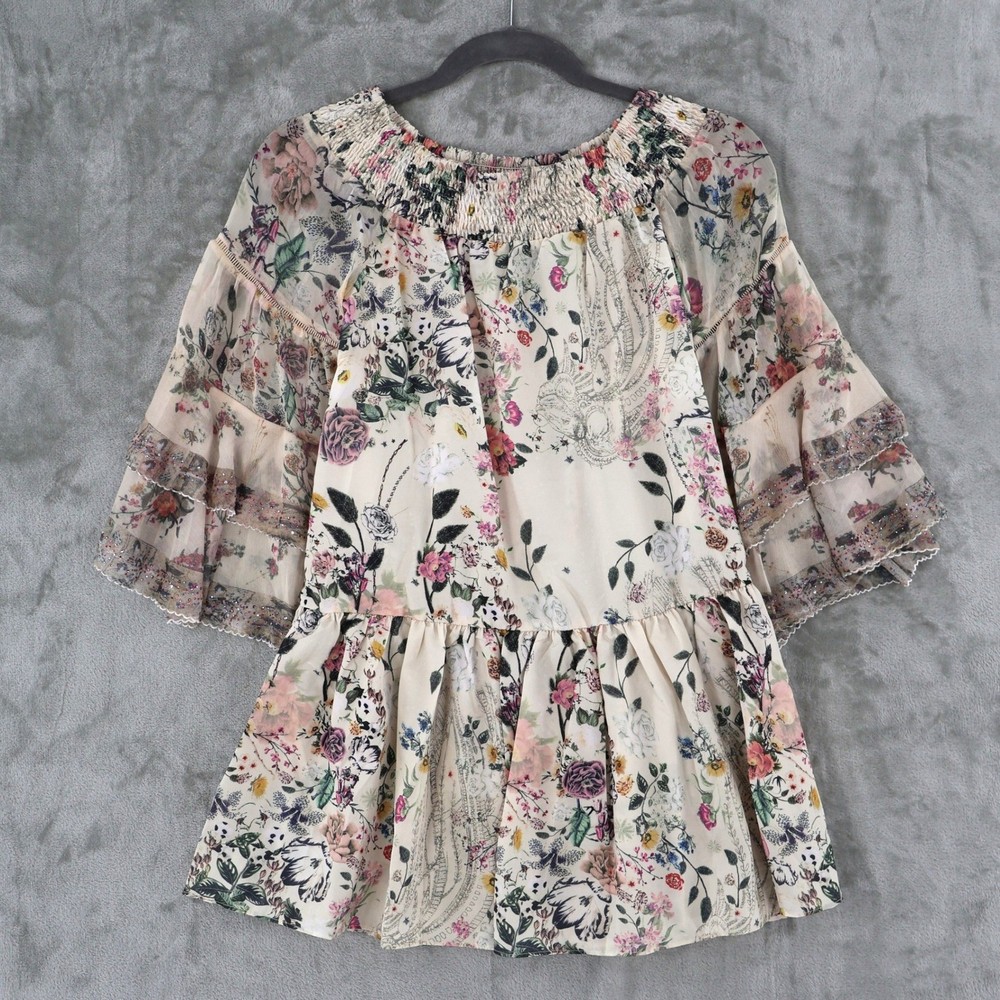 Fairycore Floral Smocked Off Shoulder Tunic Womens M Feminine Romantic Boho NWT