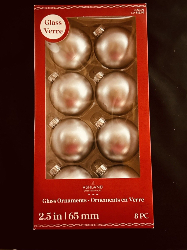 Ashland Glass Christmas Ornament Set Dark Silver 8 Pc Round Ball Tree Decor