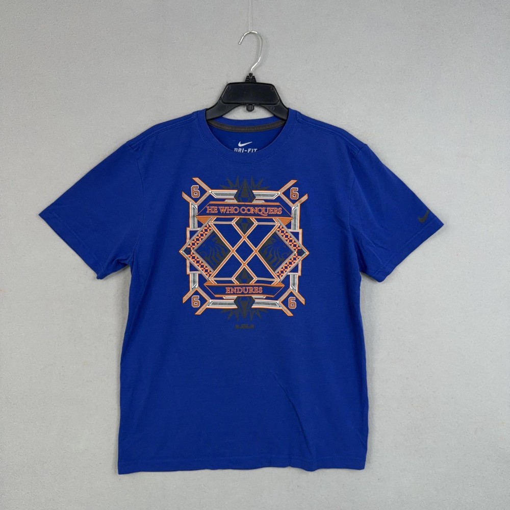 Nike Shirt Mens Large Blue Dri-FIT He Who Conquers Endures Graphic Lebron James
