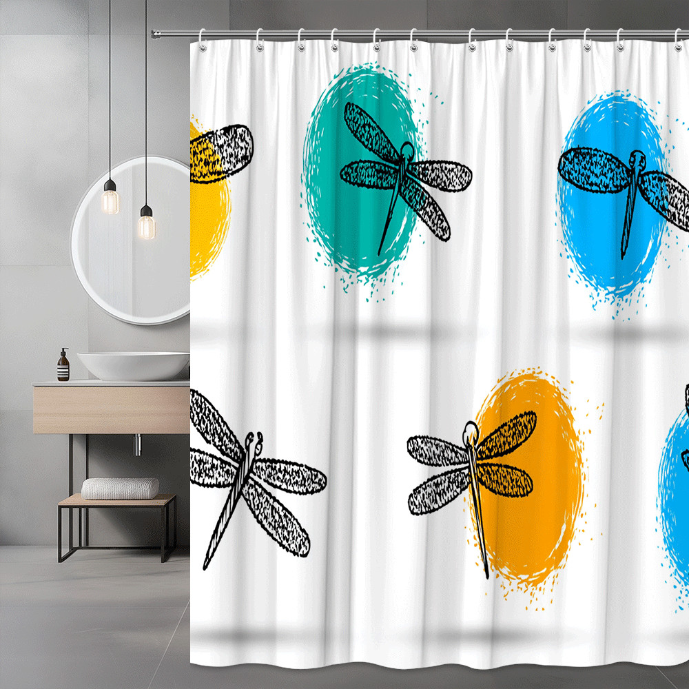 Dragonfly Shower Curtain, Colorful Abstract Print Bathroom Decor