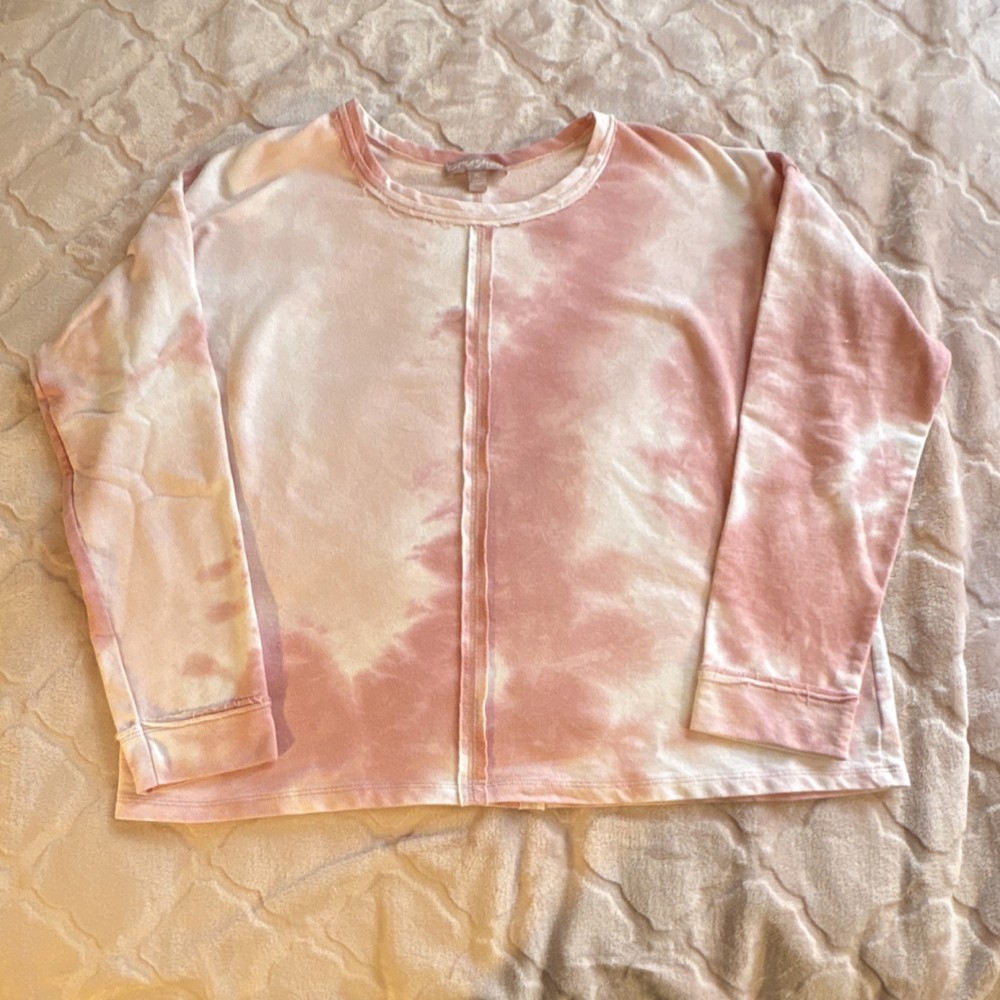 Brushed Pink White Tie-Dye Crew Neck Long Sleeve Sweatshirt Women’s XL Regular