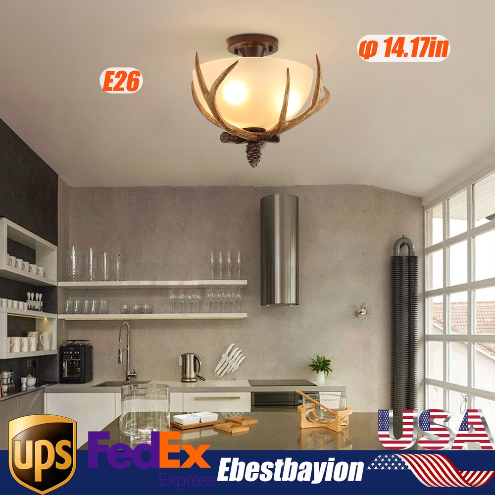 Antler Chandelier E26 Semi Flush Mount Ceiling Light Fixture
