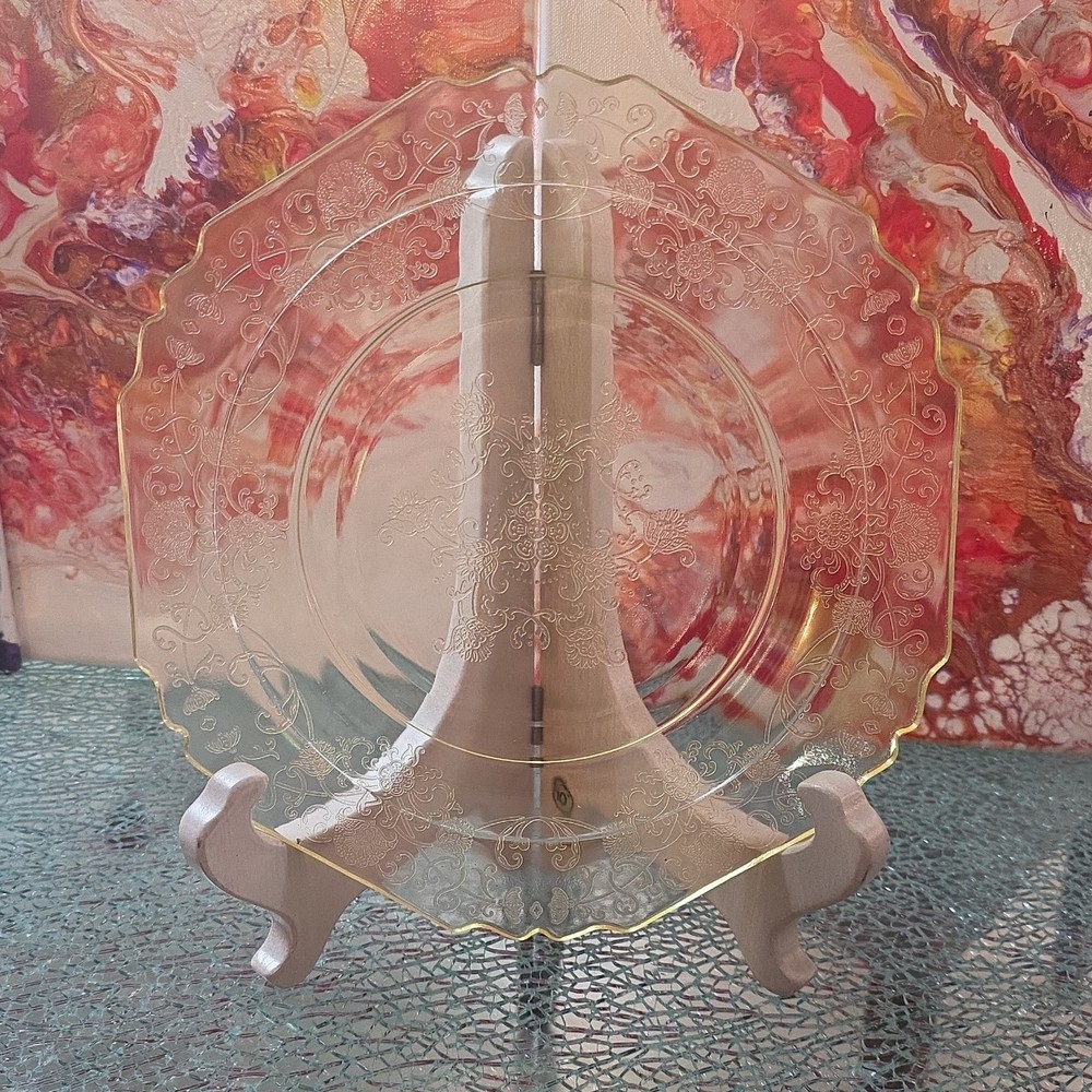 Pressed Glass Clear Round Plate Floral Pattern Glossy Decorative