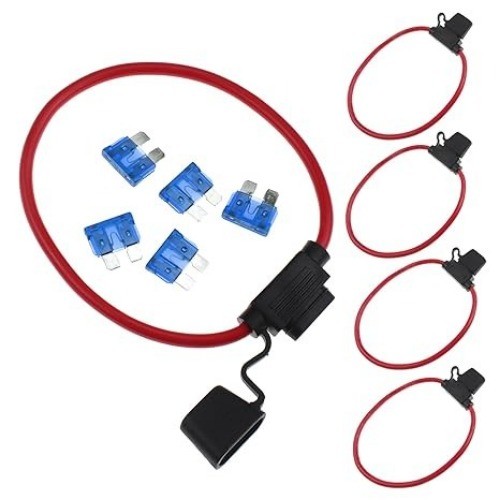 12V 10 Gauge Inline Fuse Holder with 15 AMP ATC Blade Fuses, Tinned Copper Wire