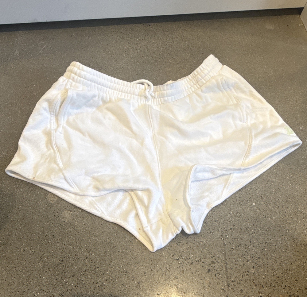 PINK Victoria's Secret White Athletic Shorts Knit Cotton Drawstring Elastic