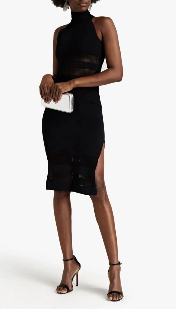 Herve Leger Julia Restoin Roitfeld Black Mesh Panel Bandage Dress Size MEDIUM M