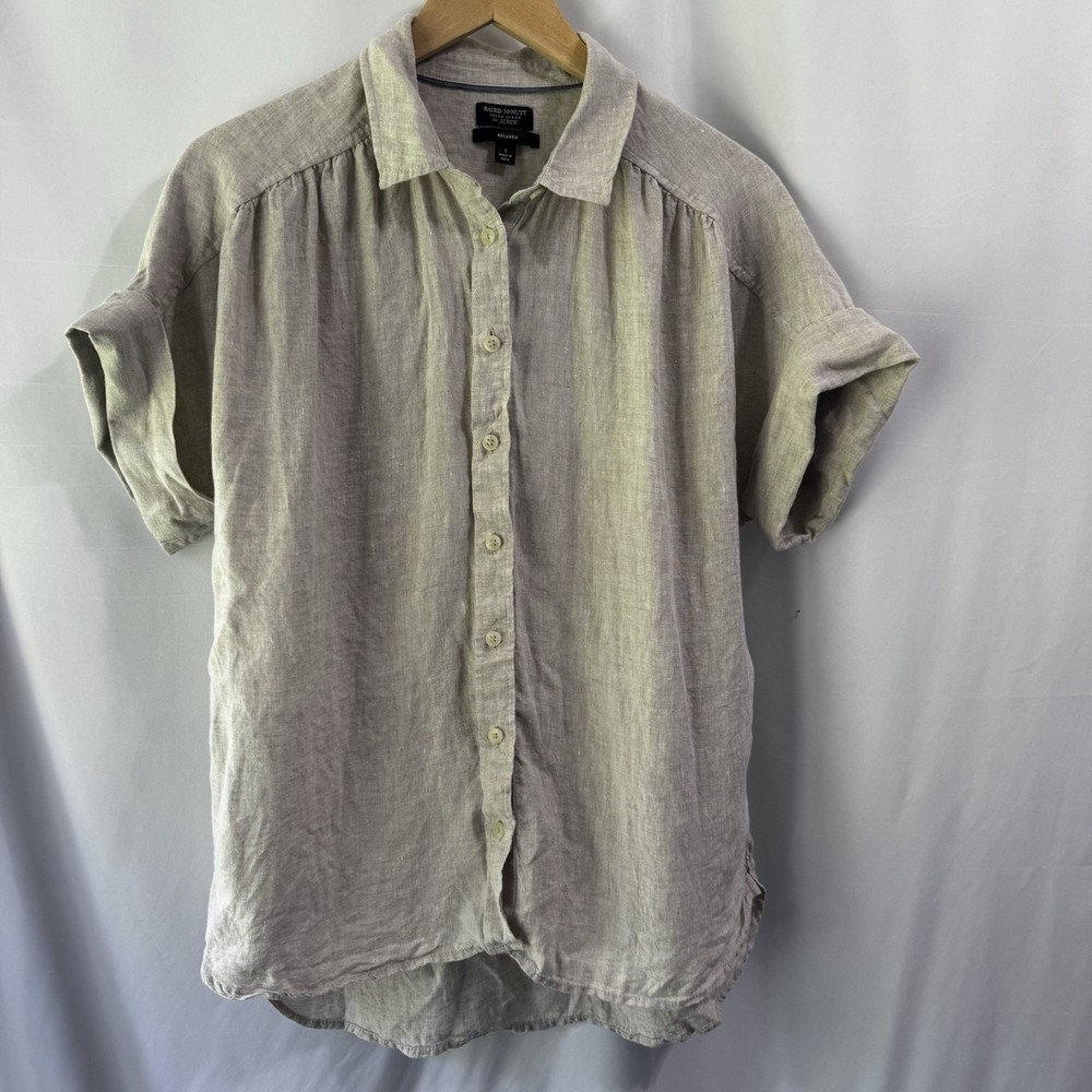 J. CREW Baird McNutt Irish Linen Shirt Beige Sz Small camp preppy coastal beach