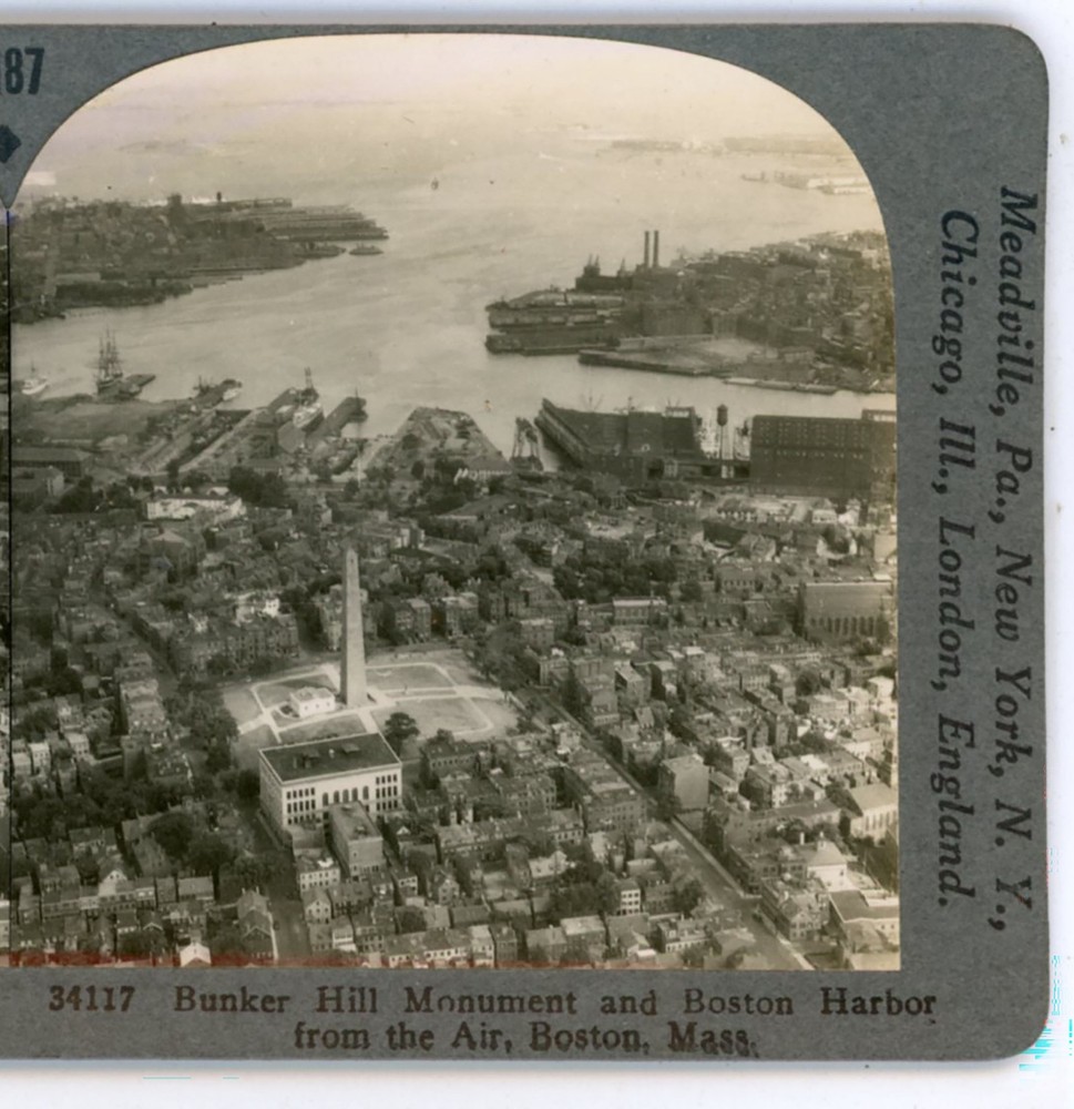 Bunker Hill Monument from an Airplane Charlestown MA Keystone Stereoview