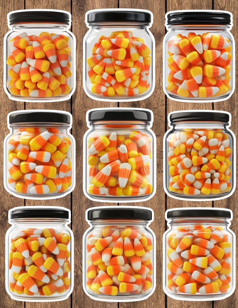 Candy Corn Jar Die Cut Vinyl Stickers Set Scrapbooking Laptop Waterbottle