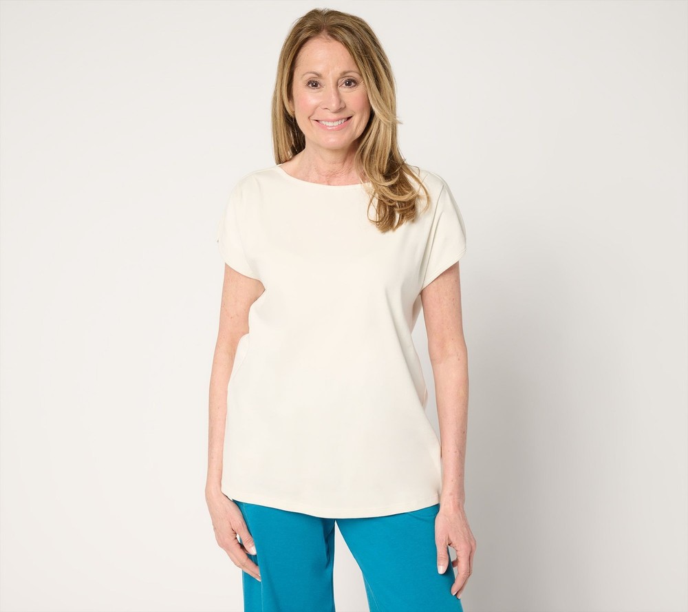 Denim & Co. Women's Top Plus Sz 2X Essentials 100% Cotton Rib White A685471