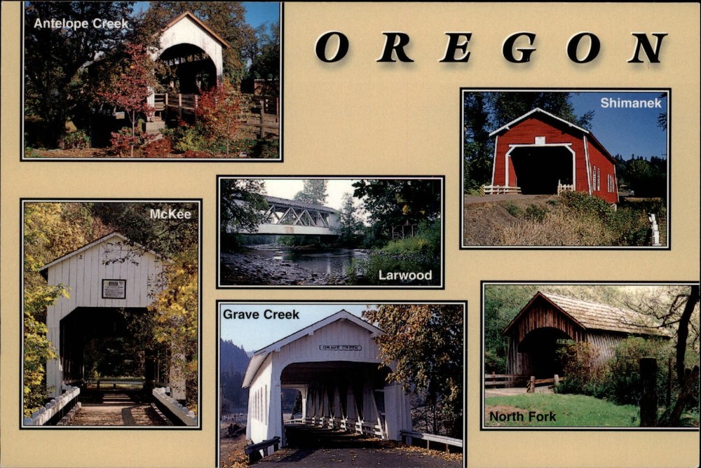 Oregon Covered Bridges McKee Antelope Creek Shimanek Larwood ~ postcard sku013