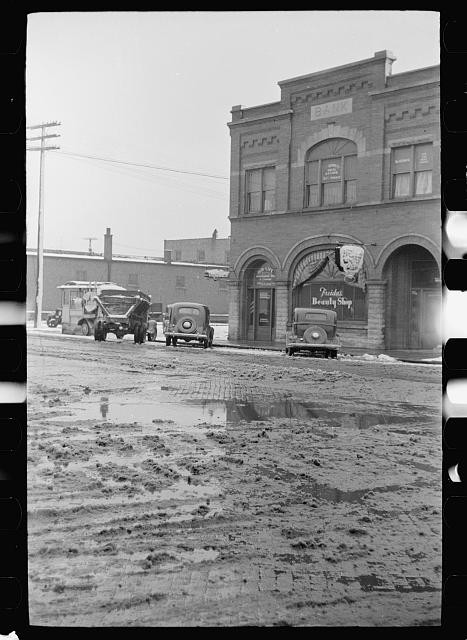 Main Street Herrin Illinois 1939 Bank Storefront Snow Cars Arthur Rothstein