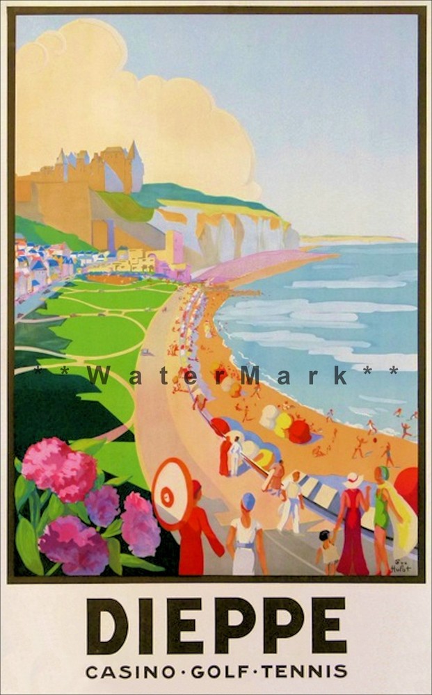 Casino Golf Tennis Resort Dieppe France 1930 Vintage Poster Print Retro Art