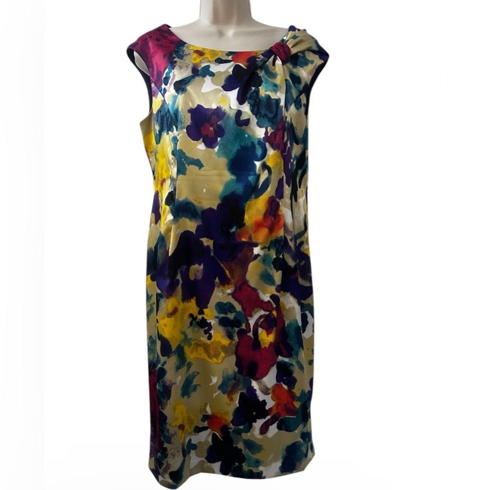 Evan-Picone Women’s Size 12 Floral Sleeveless Colorful Midi Dress Side Zipper