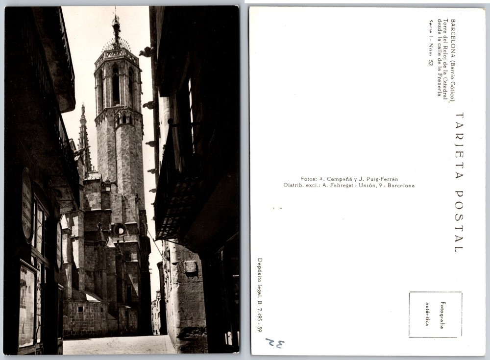 Continental Barcelona Cathedral Tower Postcard