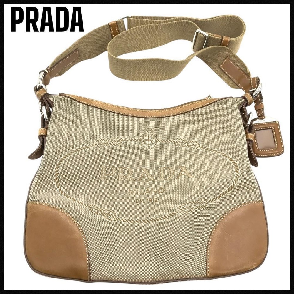 Prada Jacquard Leather Crossbody Shoulder Bag Canvas Made in Japan