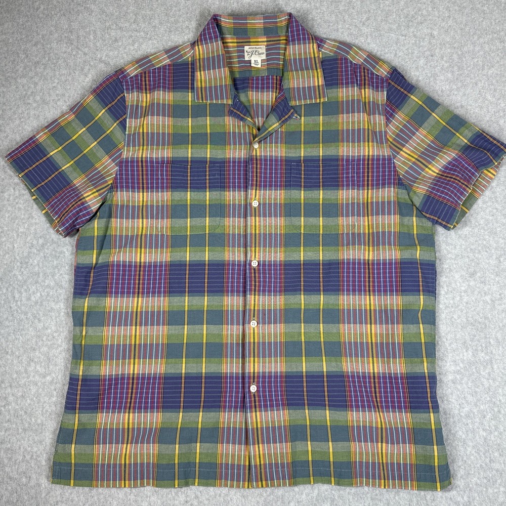 J Crew VTG Indian Madras Shirt Men's XL Multicolor Plaid Classic Fit Button Down