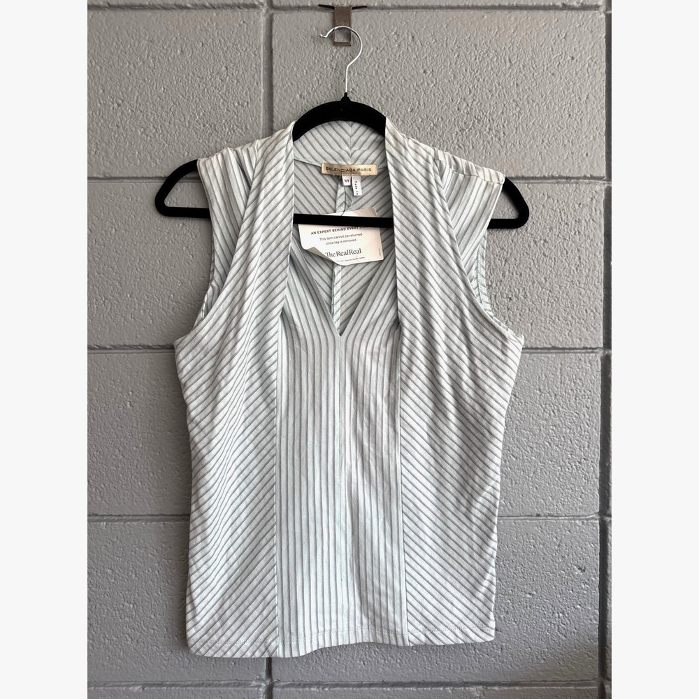 Vintage Y2K Womens Balenciaga Striped Chevron Tank Top sz 44 Designer Streetwear