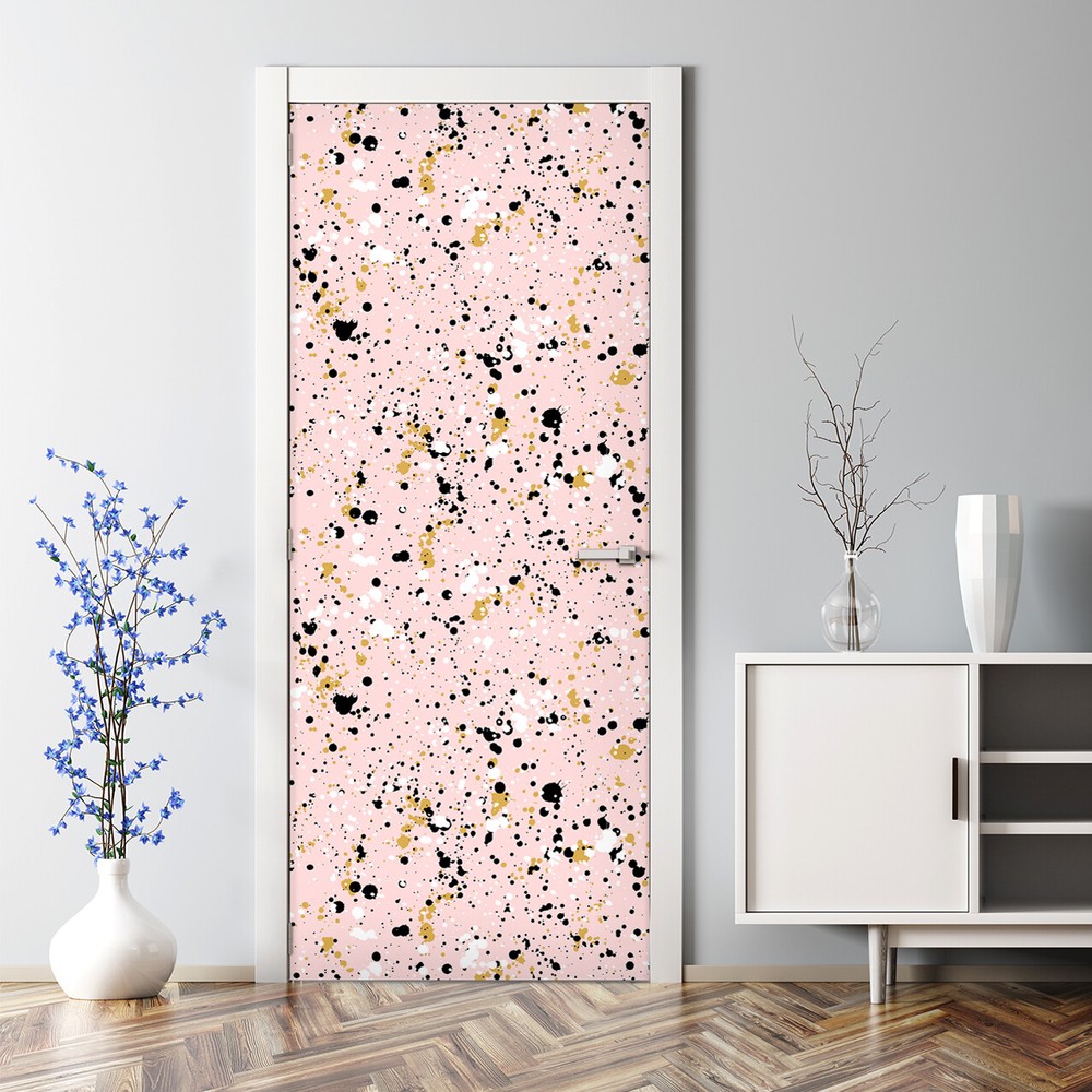 Hand drawn black and pink paint splashes self-adhesive door decal traditional design