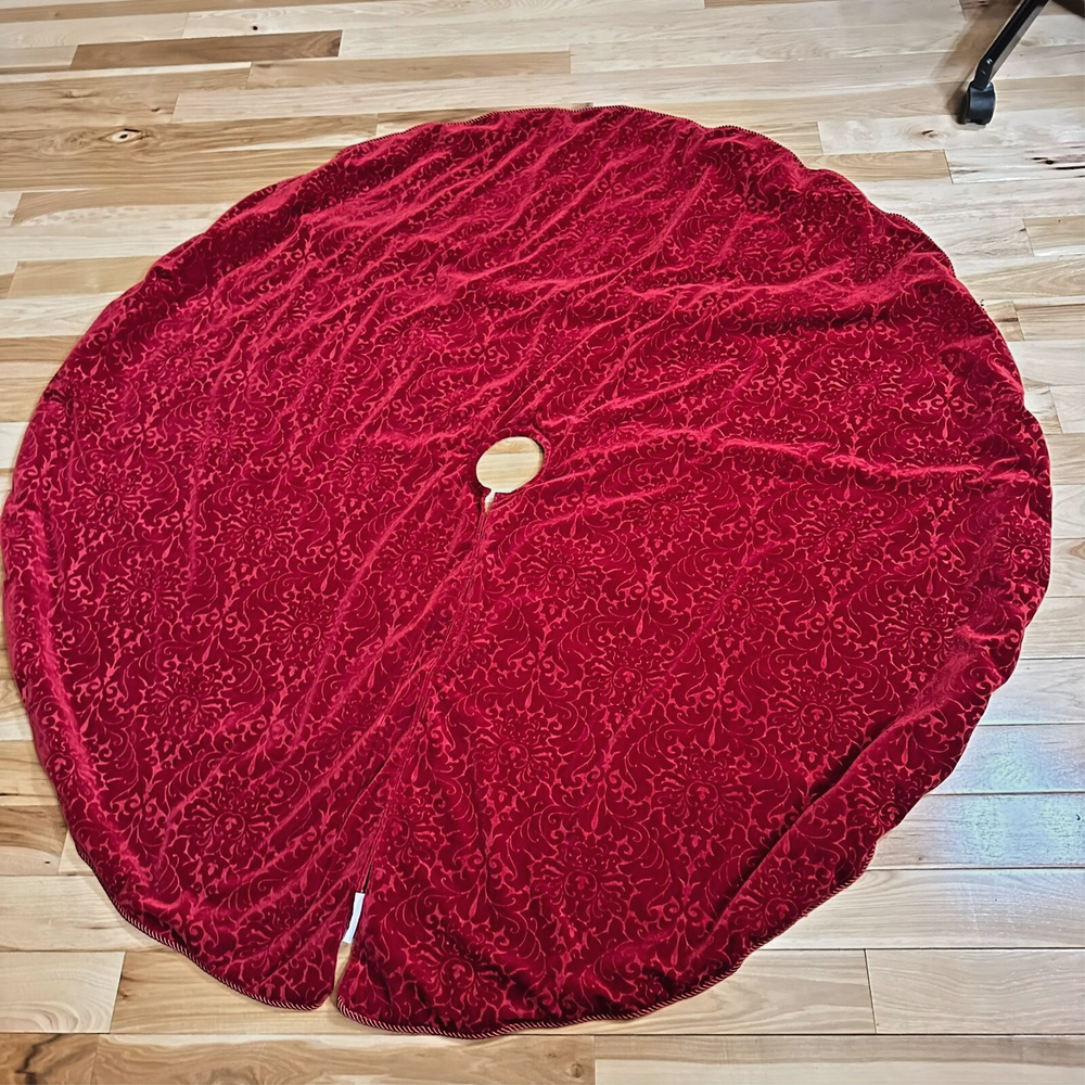 Walmart Red Velveteen Holiday Tree Skirt with Decorative Cording