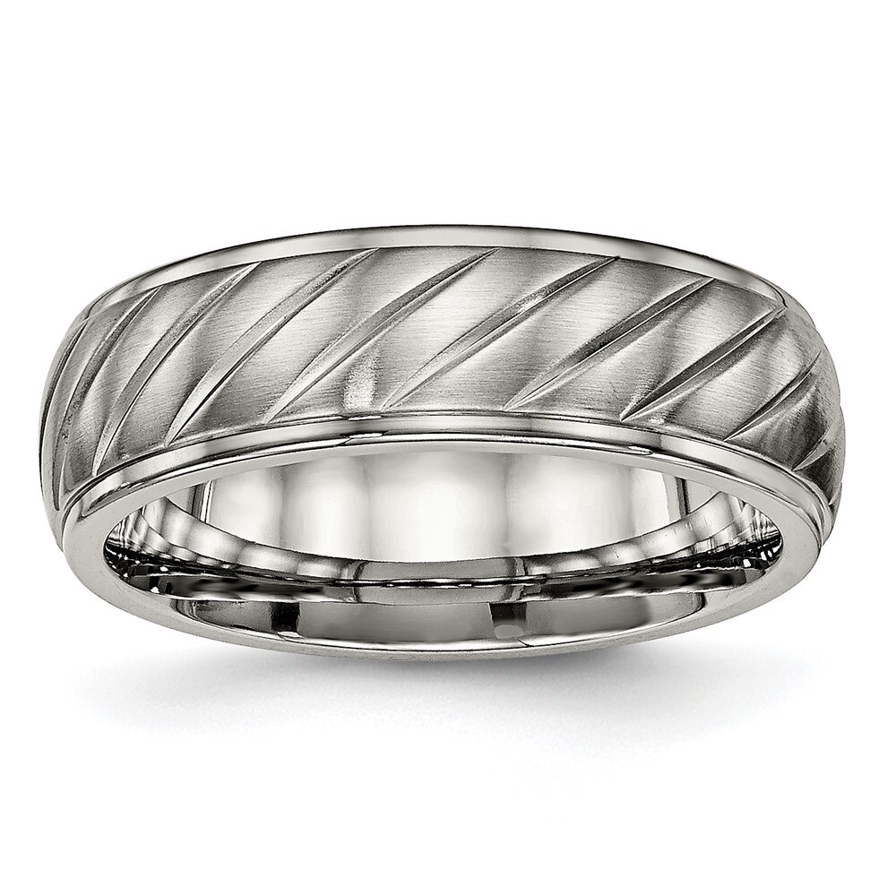Titanium Brushed and Polished 7mm Grooved Band Ring Size 7 for Men 3.88gm