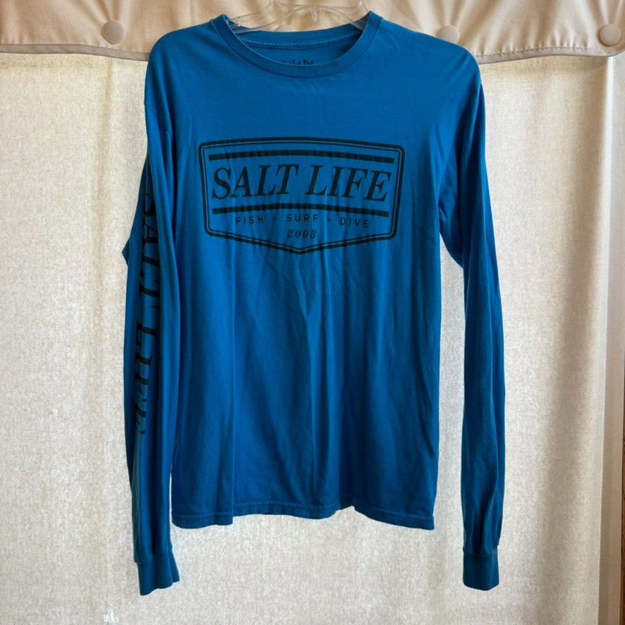 Salt Life Live Salty Long Sleeve T-Shirt Men’s Small Blue Surf Dive Graphic Tee