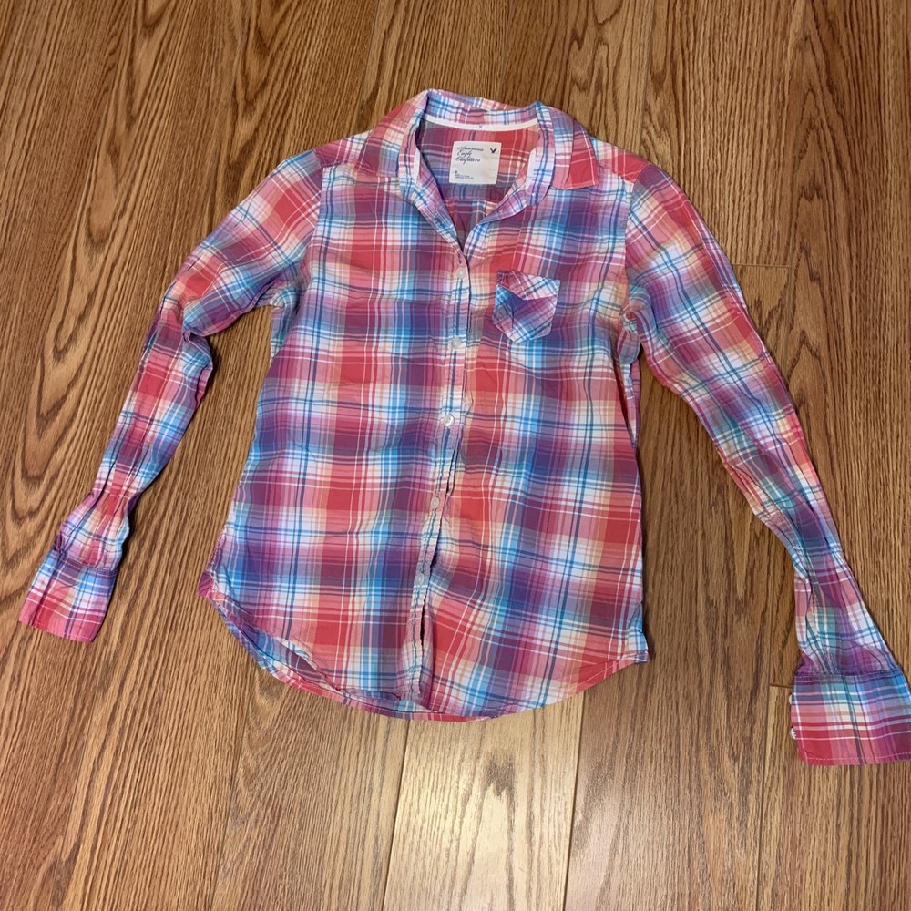 American Eagle Women's Boyfriend Fit Shirt Ahh Mazingly Soft Flannel Size 2