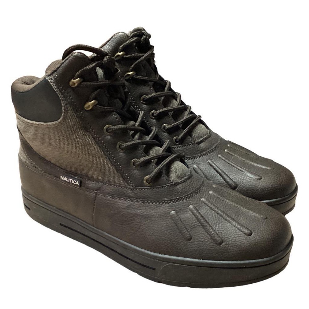 Nautica Mens Duck Boots Size 12 Brown Waterproof Snow Vegan Lace Up New Bedford