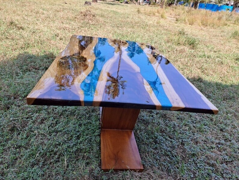 Epoxy Patio Dining Tabletop Handmade Natural Resin River Outdoor Table Furniture