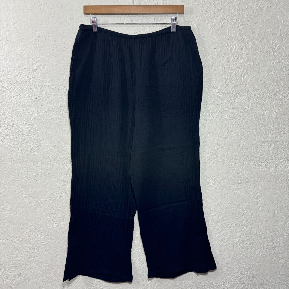 Bohemian Gauzy Wide Leg Cotton Crepe Pants with Slit Pocket Lagenlook Style