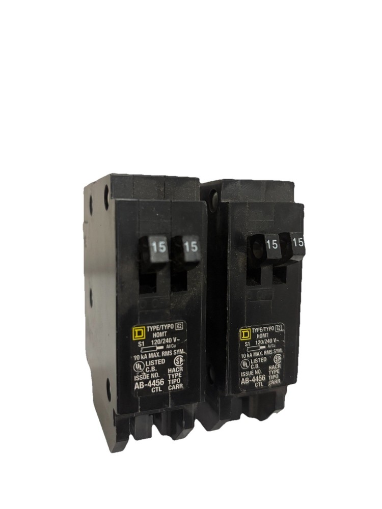 (Lot Of 2) Square D HOMT1515 Tandem Circuit Breaker 15/15 Amp Type HOMT 120/240V