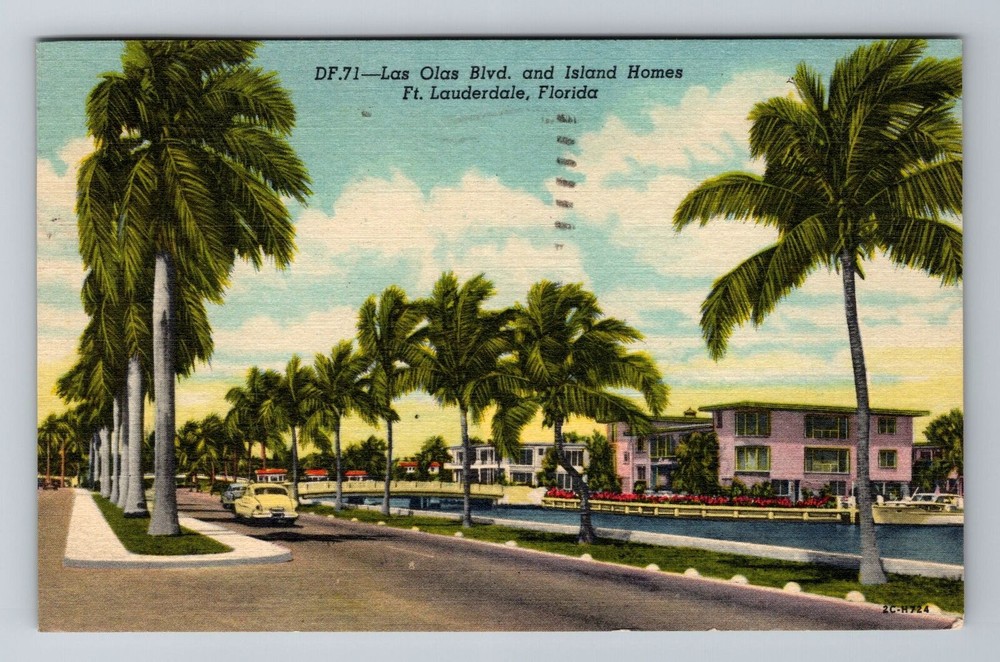 Fort Lauderdale FL-Florida, Las Olas Boulevard, Antique Vintage c1955 Postcard