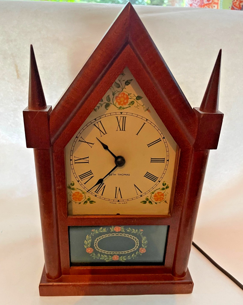 Vintage Seth Thomas Mantel Clock 1958 Electric Chime Chapel Style Wood