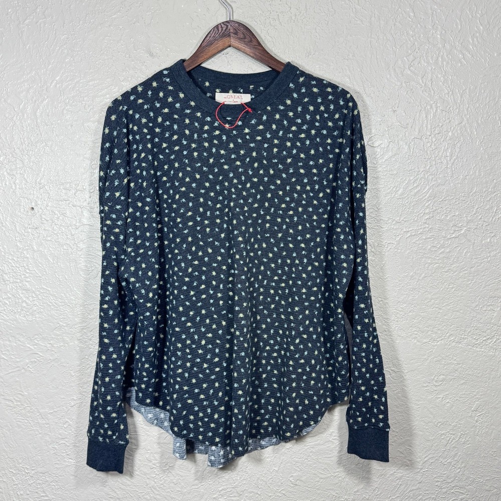 The Great x Eddie Bauer Thermal Pullover Top XL Ditsy Floral Waffle Knit Cottage