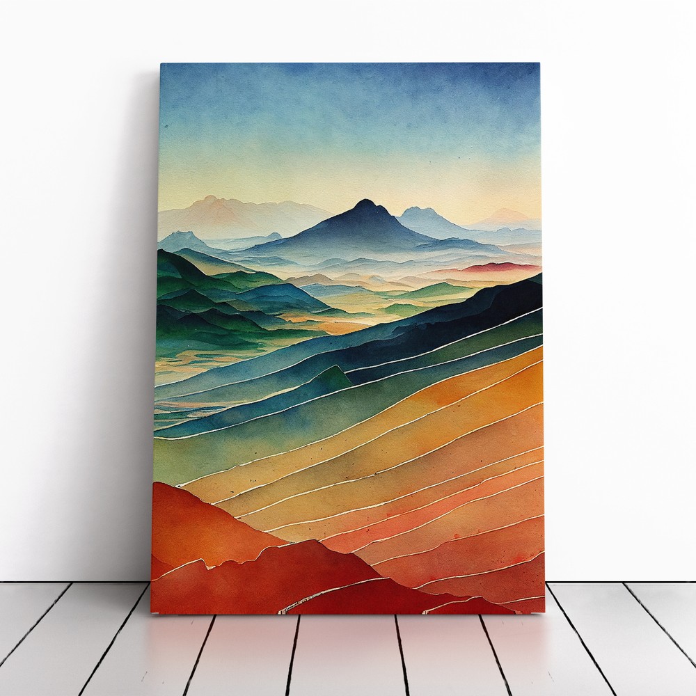 Mountain Landscape Painted No.1 Canvas Wall Art Print Framed Picture Home Decor