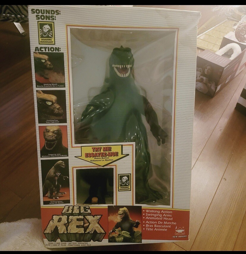 Vintage 1993 Big Rex Dinosaur Godzilla Toy by New Bright Industries Still in Original Box