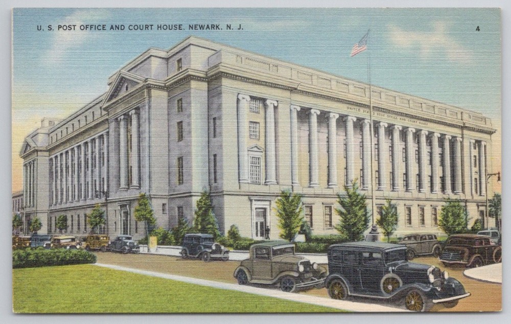 Vintage Newark NJ US Post Office Court House Linen Postcard Tichnor Bros