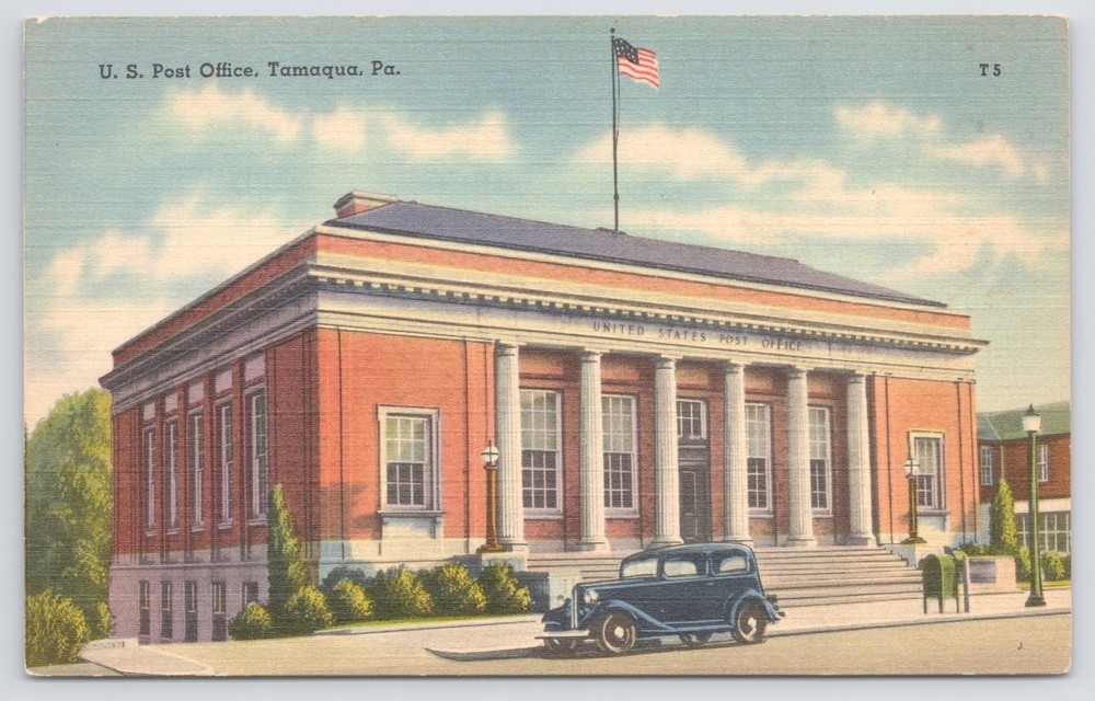 Linen~US Post Office Tamaqua Pennsylvania~Vintage Postcard